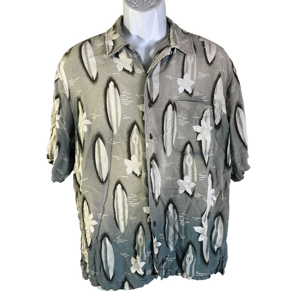 ROUTE 66 Men's Short Sleeve‎ Button Down Surf Board Shirt Black White Large